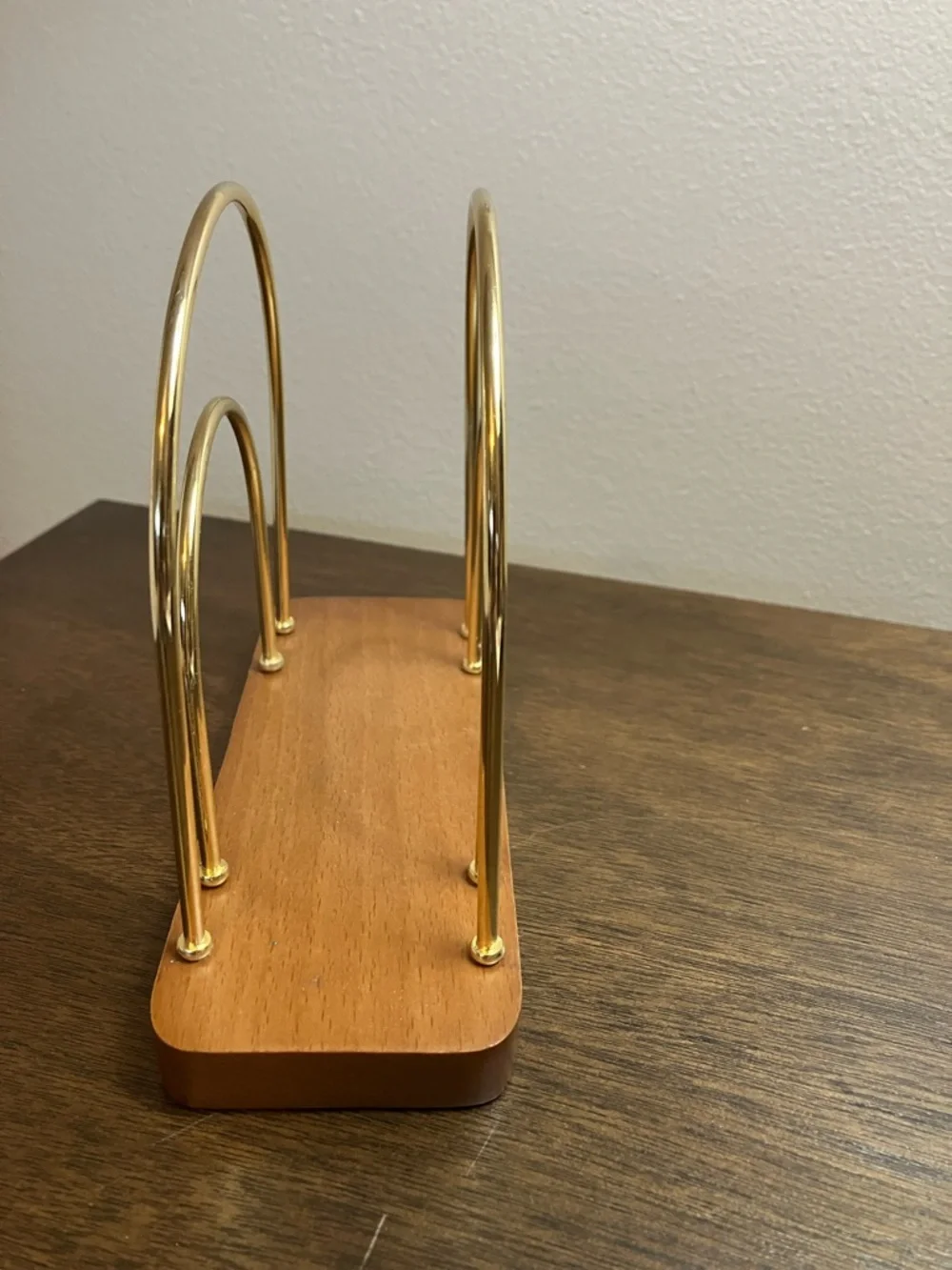 Brass & Wood Letter Holder - Gold and Wood Desk Organizer